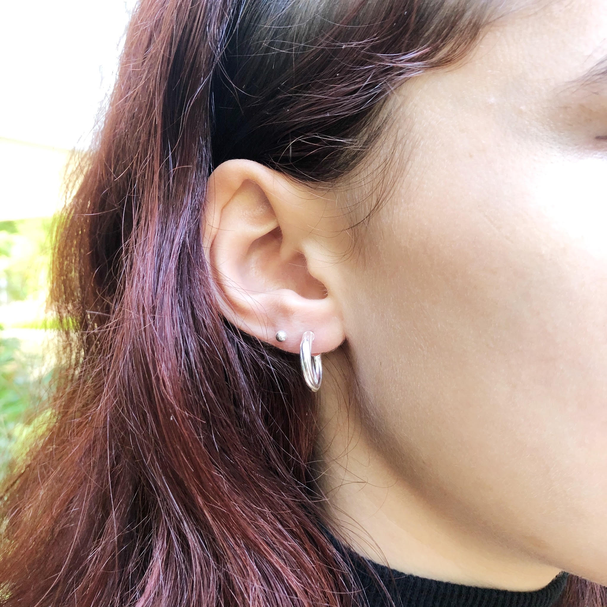 SV925/14KGF 1 Piercing Hammered Spiral Hoop Earrings(Short), Fake Double  Hoop - Shop Robber 925 Silver personal studio Earrings & Clip-ons - Pinkoi