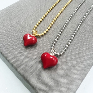 Red heart disc necklace