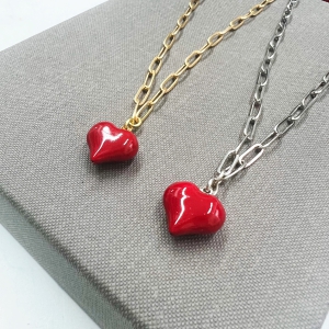 Red heart link necklace